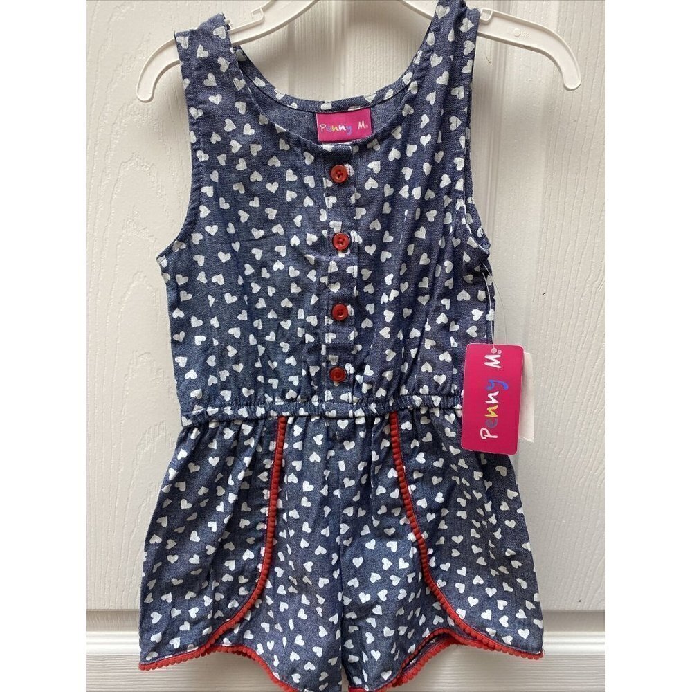 h  PENNY M casual blue hearts romper 4  NWT